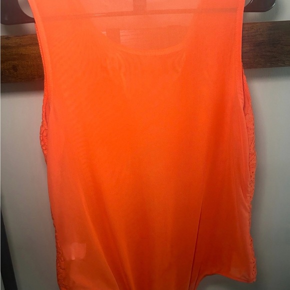 U2B 2X Neon Orange Lace Bodysuit Plus Size Sheer Detail Festival Bodycon - Picture 4 of 4